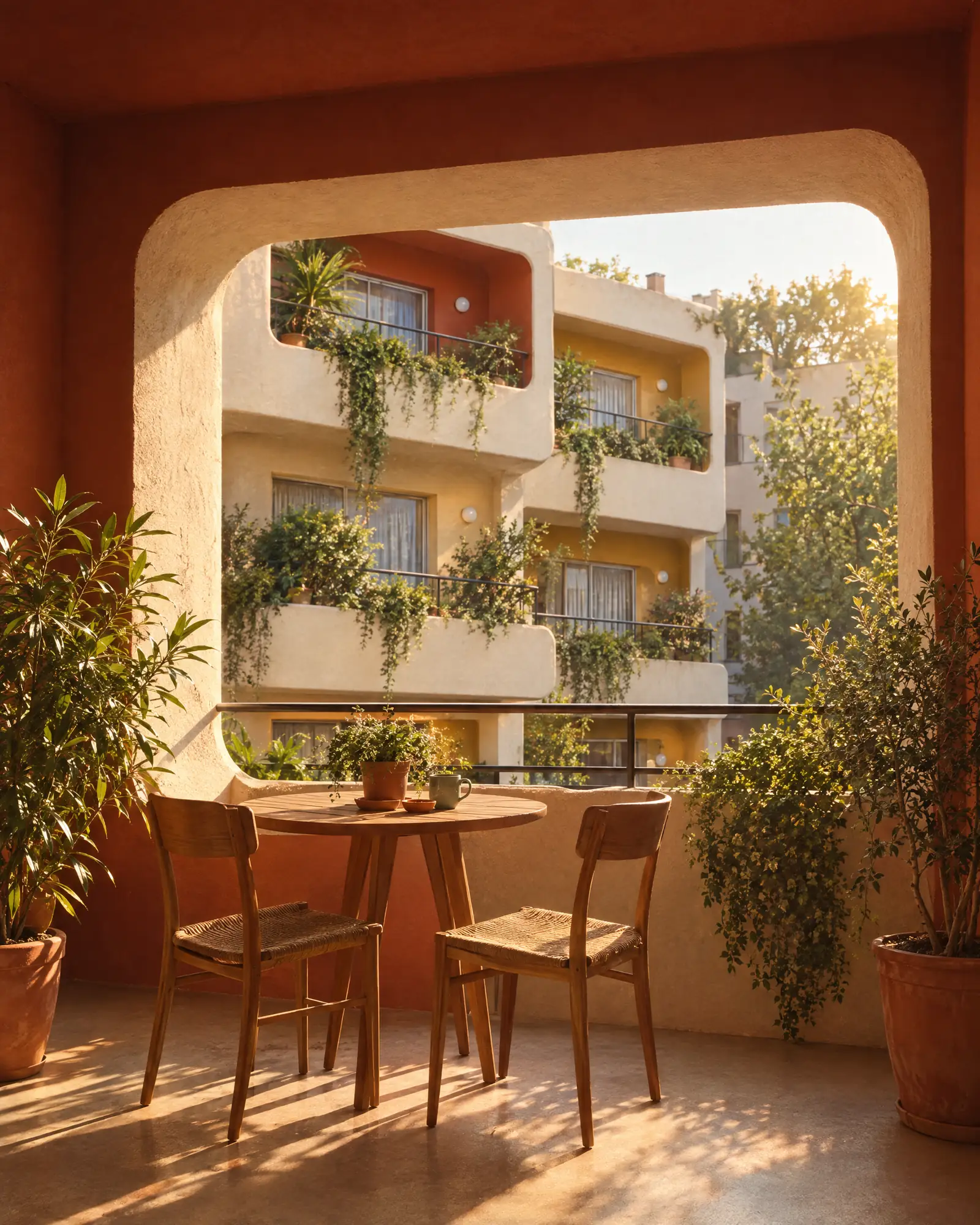 A loggia deep enough for a table