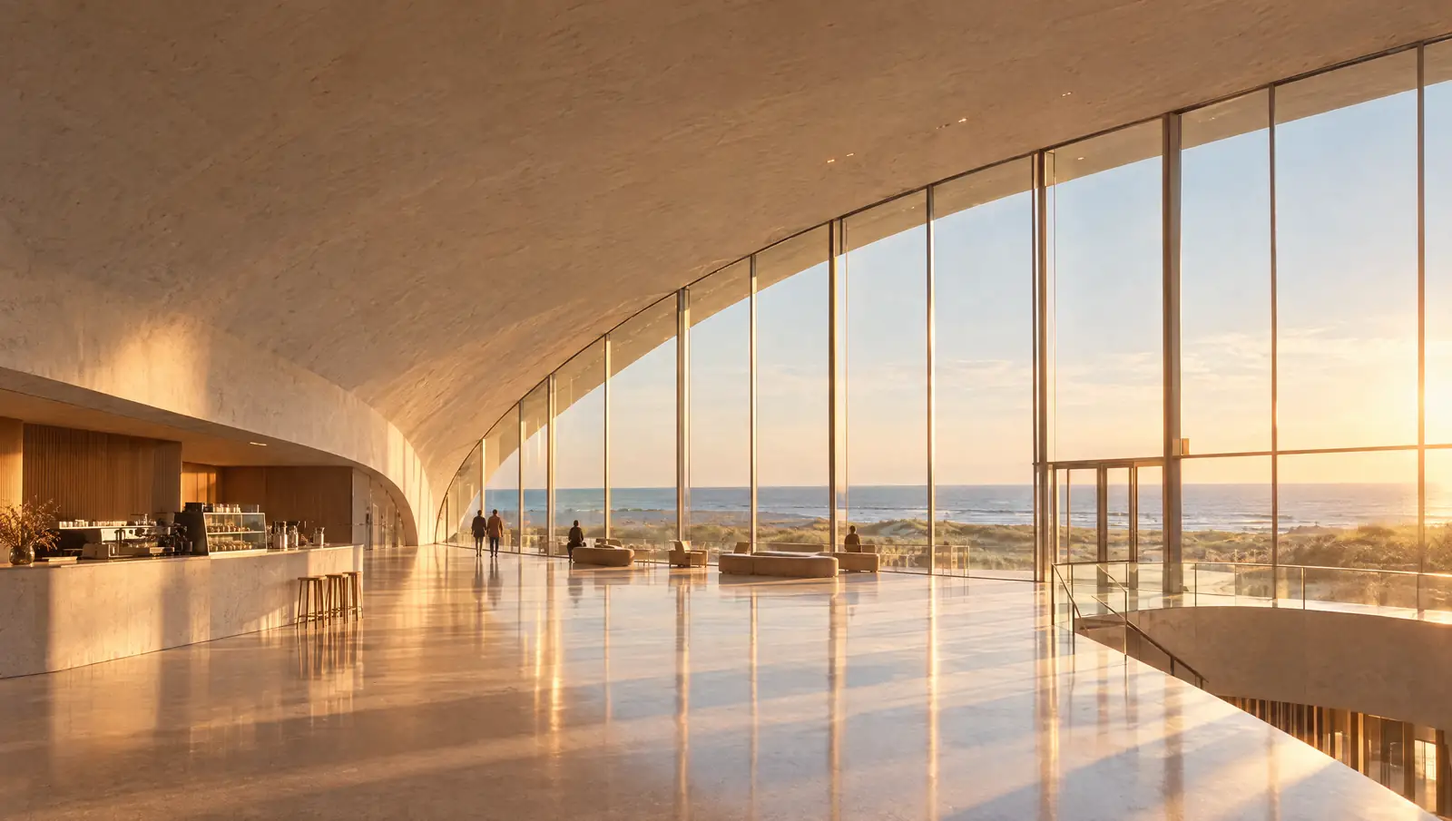 The foyer under the shell, open to the beach